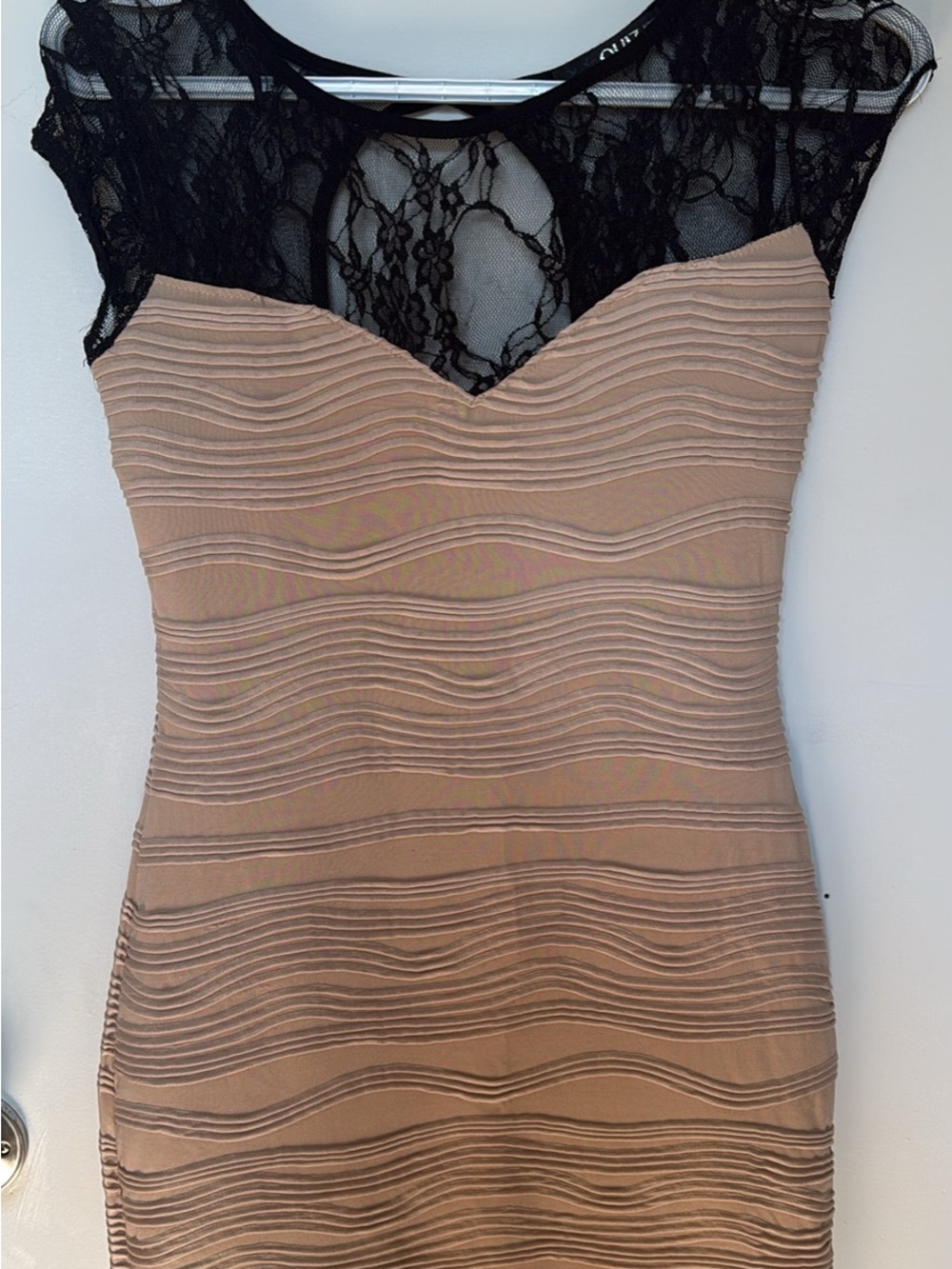 Nude & Black Lace Mini Dress — Elegant Bodycon